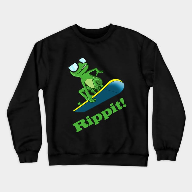 Cool Frog on a Snowboard Crewneck Sweatshirt by PrintArtdotUS